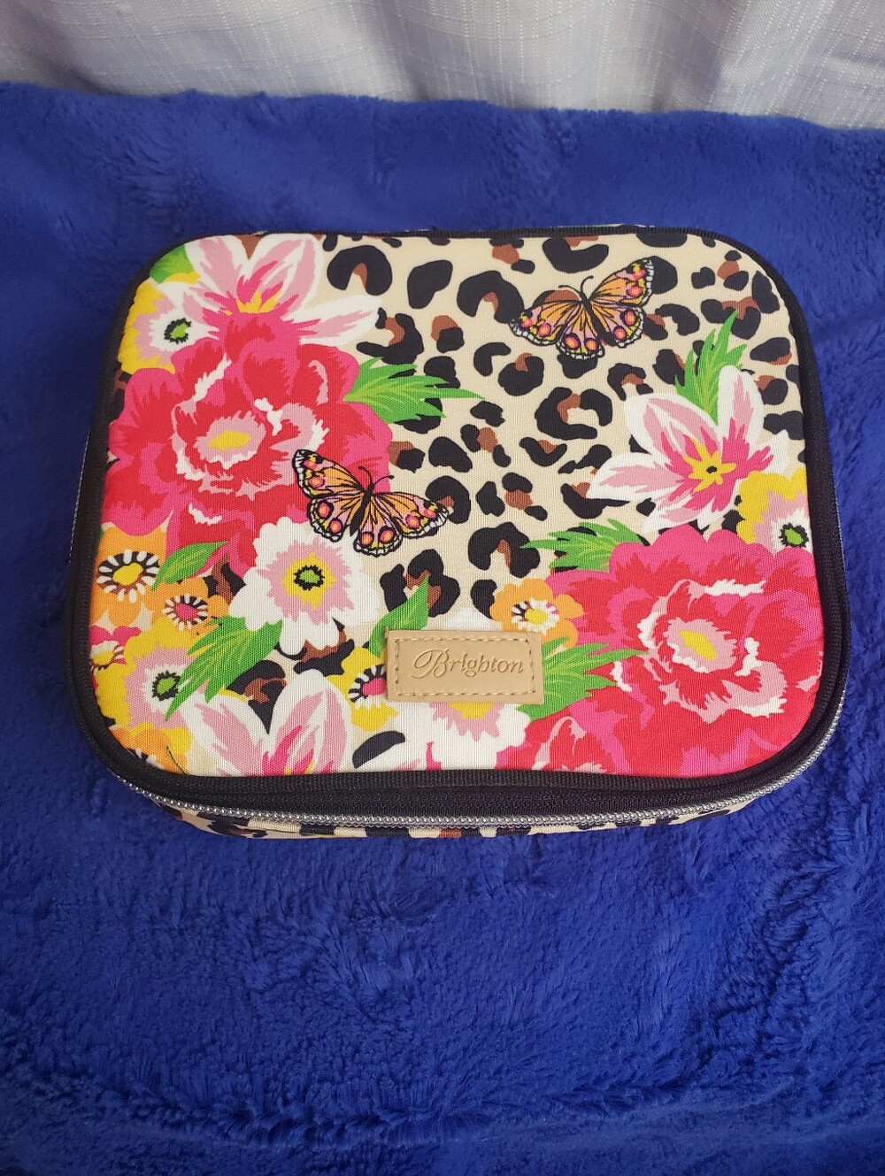 Brighton Jewelry Case Garden Cheetah Print Roses Butterflies Zip Around Case EUC
